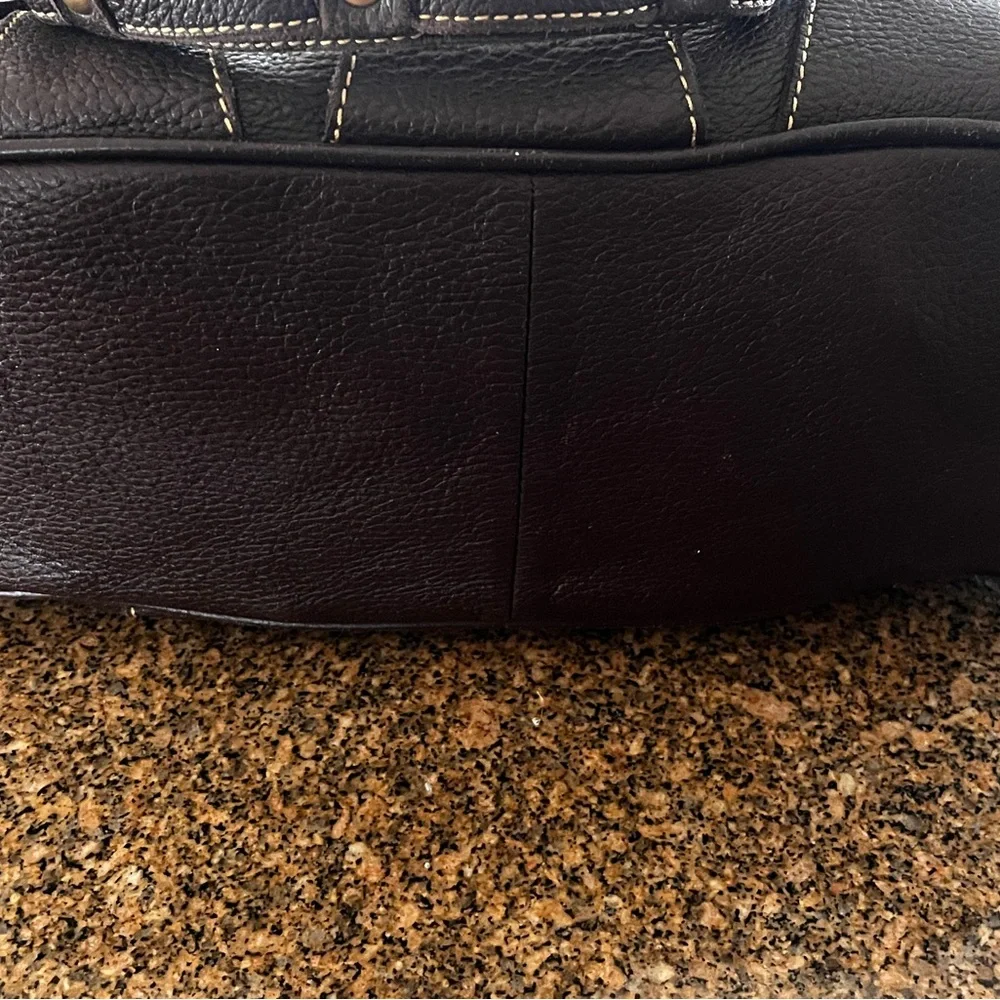 MAXX NY Leather Shoulder Bag. Deep Expresso Brown, Gold Accents, Dust Bag - Picture 6 of 16